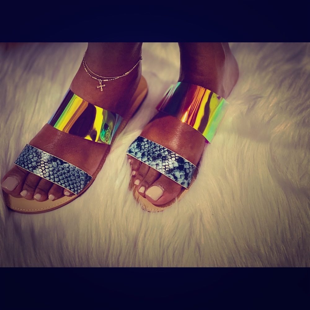 Snake and chrome sandals